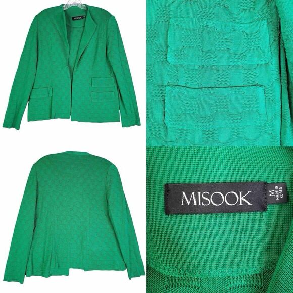 Misook Blazer Jacket Women’s Size Medium M Green Open Front Checkered - Picture 1 of 8